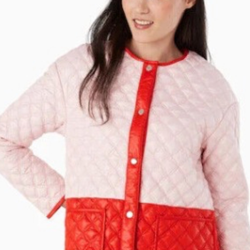 Kate Spade Colorblock Quilted Jacket - Pink and Coral Red